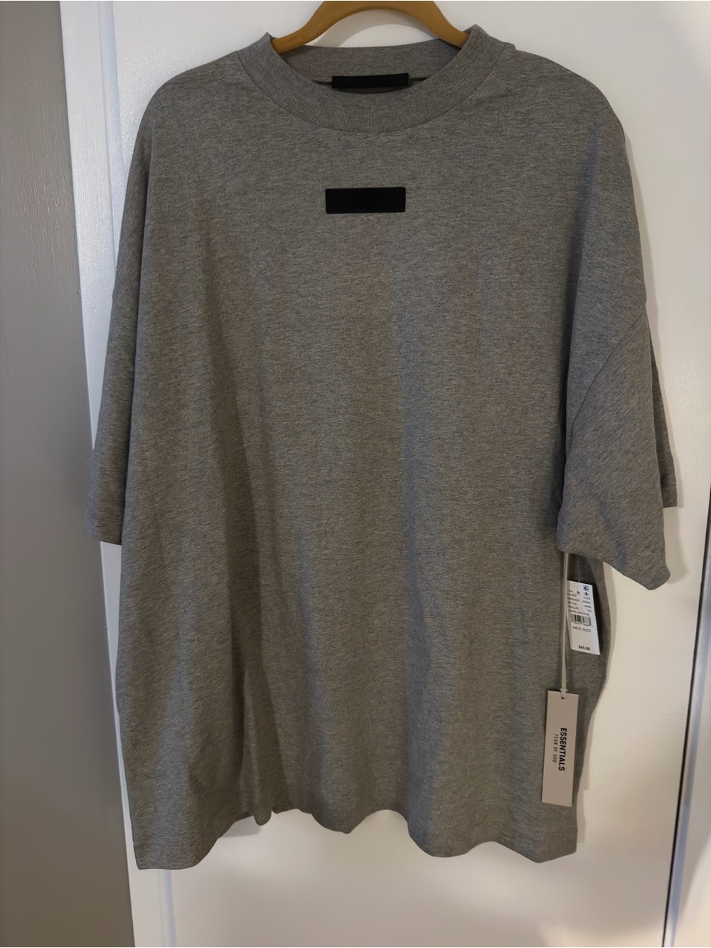 Essentials Men's Oversized Grey Crew Tee with Subtle Logo Patch